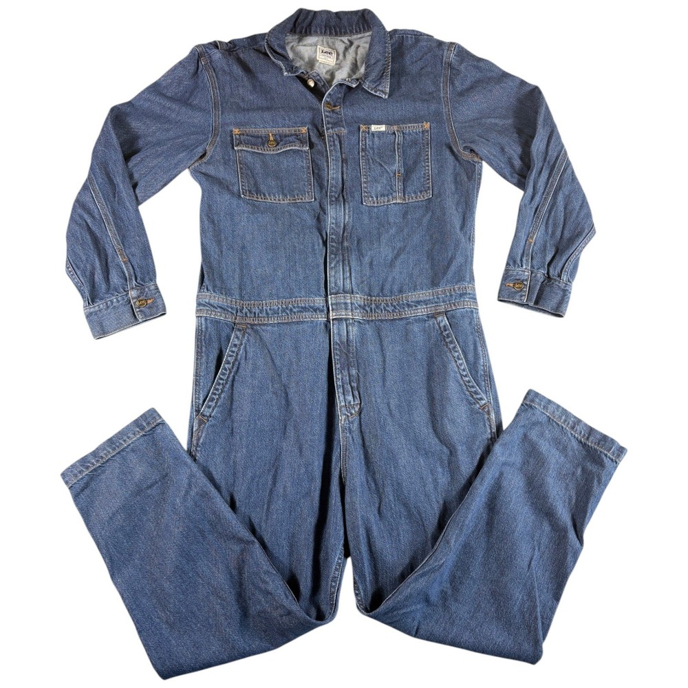 Vintage Lee Denim Coveralls Mens Size M Blue Workwear Bibs Overalls Straight Leg
